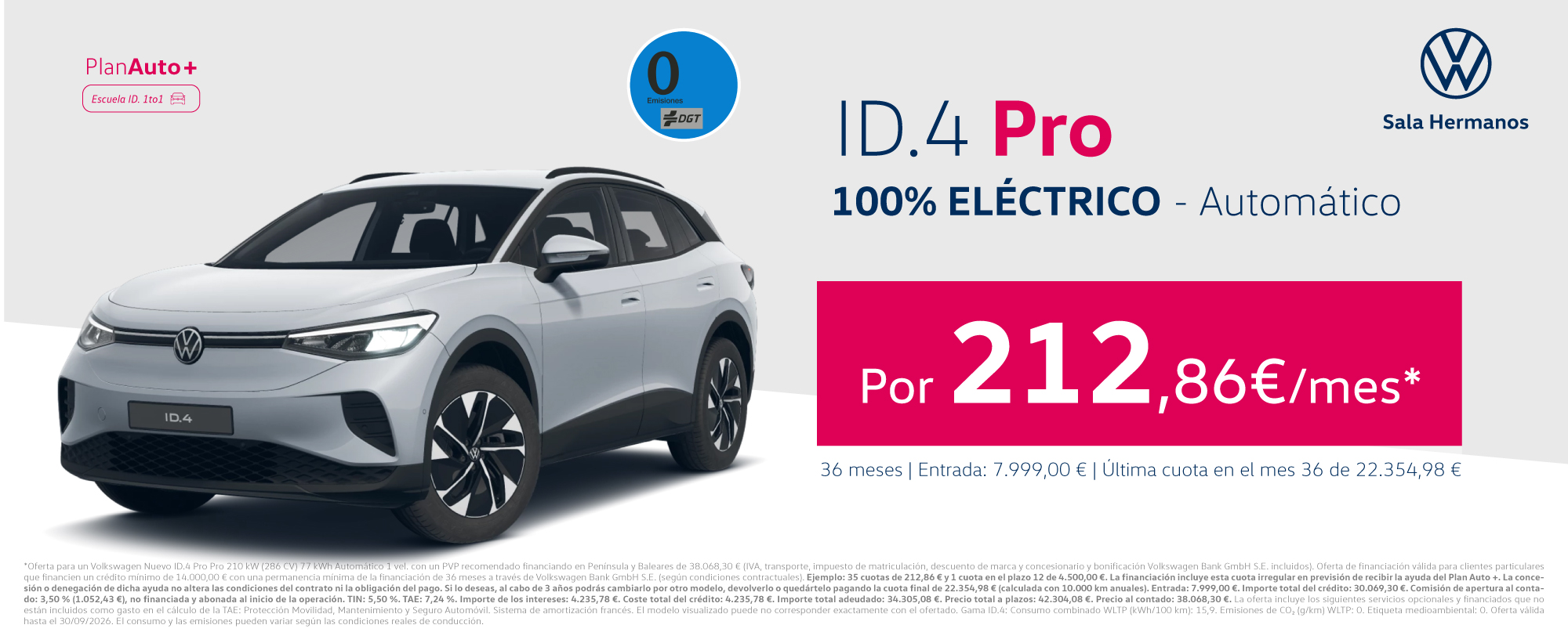 ¡Etiqueta 0! Volkswagen ID.4 Pro Pro 286 CV por 212 €/mes